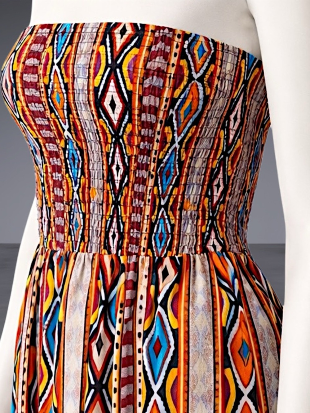 Strapless Smocked Bohemian Maxi Dress - Multicolor - Picture 7 of 13